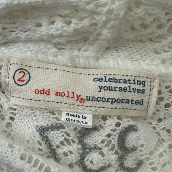 Odd Molly 337 Cardigan Sz 2 (Med) Cream Pointelle Knit Front Tie Dainty Fairy - Picture 10 of 15